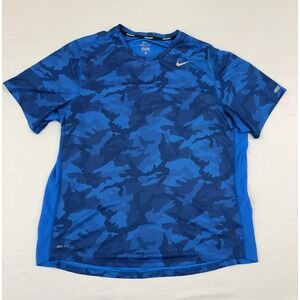 Nike Dri‎ Fit Mens T Shirt Size XL Blue Camo Running Athletic Gym Workout *Read